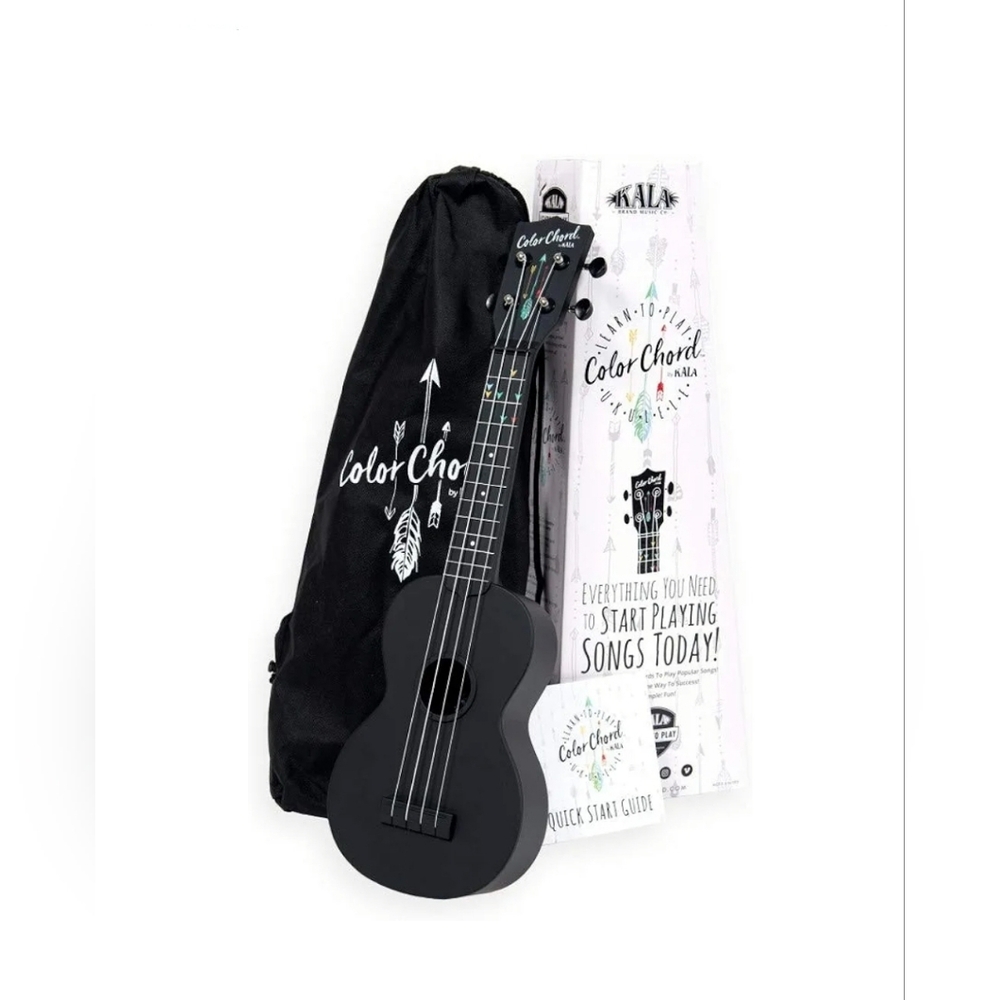 Kala Learn To Play Color Chord Ukulele Starter Kit for Beginners, Black
